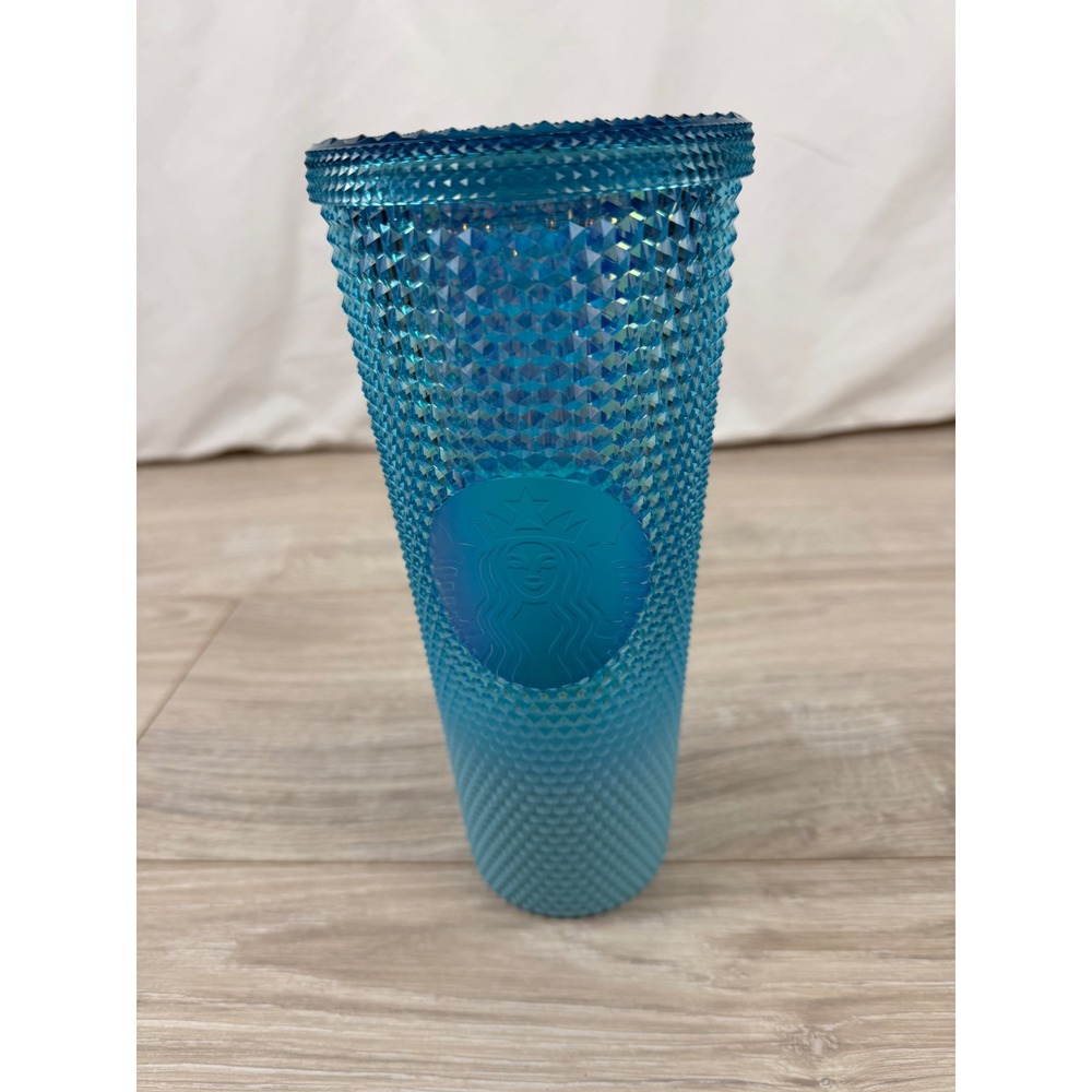 Starbucks 2023 Glacier Teal Blue Ombre Studded 24oz Cold Cup Tumbler No Straw